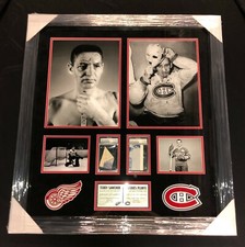 JACQUES PLANTE & TERRY SAWCHUK SIGNED CANADIENS RED WINGS FRAMED PIECE PSA/DNA 