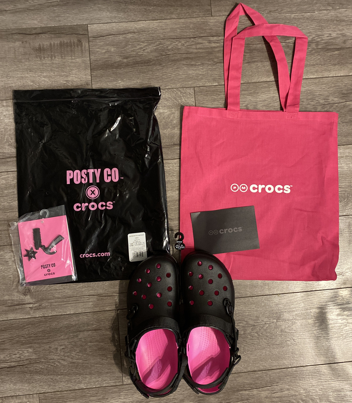 post malone crocs black and pink