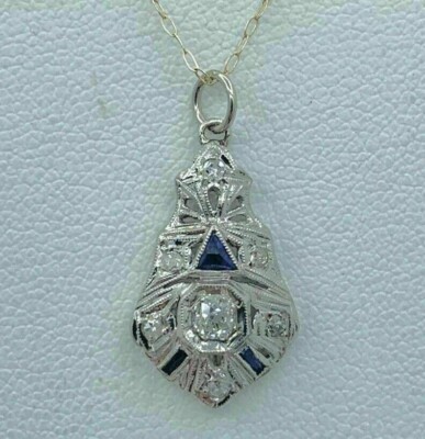 Vintage Art Deco Style 3Ct Lab Created Diamond Wedding 14k White Gold FN Pendant