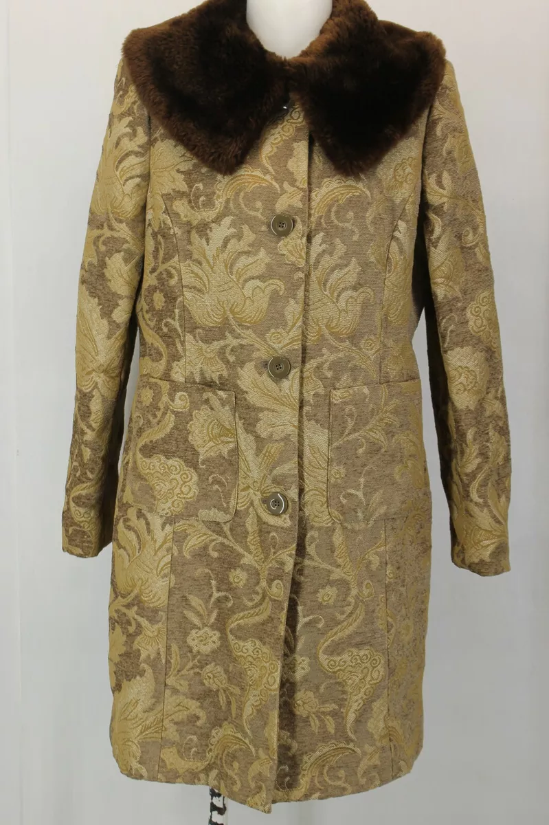 Tapestry coat with faux fur collar sale