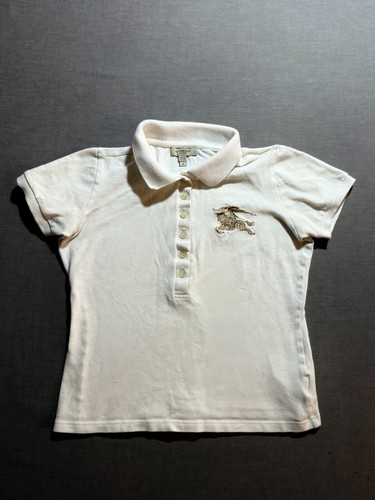 Burberry Polo Shirt Embroidered Logo Short Sleeve Casual Top Girls Small White