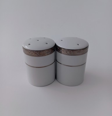 Vtg Sango Deville Decorated Salt & Pepper Shakers Empress Platinum Decorated 3''