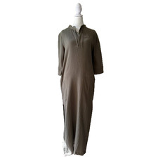 Essentia by Susan Tyler Olive Green Cotton Gauze Maxi Dress Womens M USA Pockets