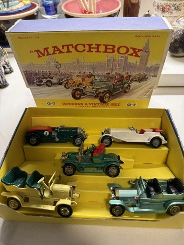 Matchbox Gift Set G-7 Veteran & Vintage Cars Mint Condition w/Original Box &Tray