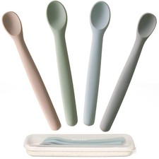 Silicone Baby Spoons Set of 4, Toddler Spoons for Self Feeding 6 Months, Two ...