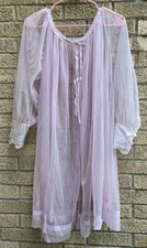 Vtg Miss Elaine Pink W Lace Accents Sheer Nightie Robe Size Small