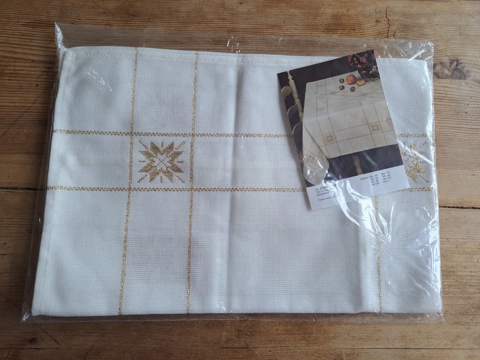 Tischdecke Weihnachten Mitteldecke 85 x 85 Weiß Gold Baumwollmischung Neu OVP