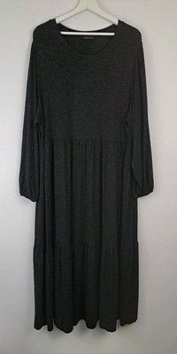 M&S Maxikleid Glitzerfaden Stufen Gr. 22 lang schwarz silber Glitzer Jersey