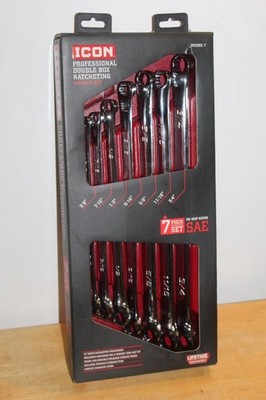 7pc Icon WRDBS-7 SAE Extra-Long Double Box Ratcheting Wrench Set New