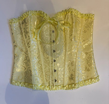 Butter Yellow Floral Waist Cincher Corset Lace Up Ruffle Women XL Halloween