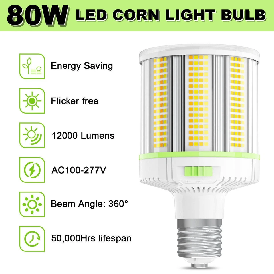 E39 Mogul Base 80W LED Corn Light Bulb Warehouse High Bay Lamp 4500K/5000K/5700K - Image 4 of 4