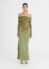 Benni Yasmin Off Shoulder Maxi Dress Pistachio - Size AU10