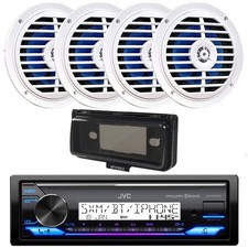 JVC KD-X38MBS Marine Stereo Bluetooth Receiver, 4x 5.25" 100W Speakers, Cover