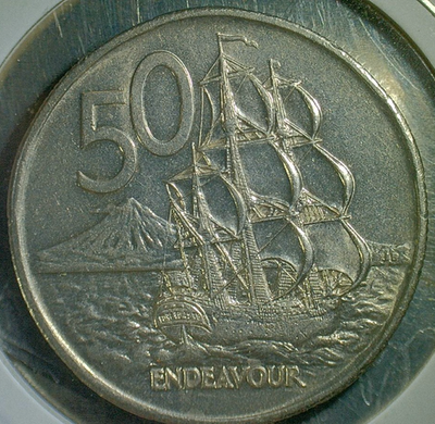WORLD COIN SALE-1975 NEW ZEALAND 50 CENT-COPPER NICKEL COMP. COIN