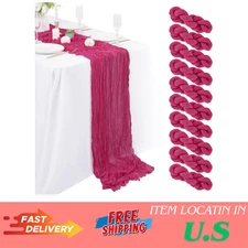 10 Packs Cheesecloth Table Runner Hot Pink, 10Ft x 35" Rose Red Rustic Gauze Boh