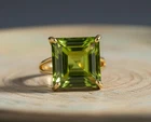 Gold Plated Square Cut Peridot Ring Valentine's Day Gift Ring 925 Silver Jewelry