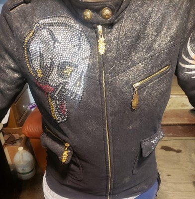   Vintage Christian Audigier Ed Hardy Leather Motorcycle Jacket Womens Lg EUC 