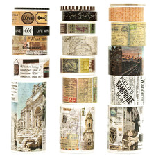 18 Rolls Vintage Washi Tape Pack Retro Arts Adhesive Tapes Wide Monologue Decora