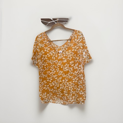 CAbi 3598 Thrive Double Layer Chiffon Floral Top Size Small Yellow Mustard