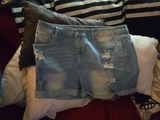 Distressed Light Blue Denim Women  s Shorts