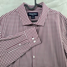 Mizzen Main Leeward Size XL Trim Fit Gingham Performance Dress Shirt Maroon