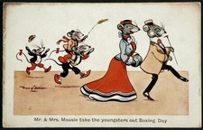 Antique Card / Scrap Anthropomorphic Mice Mr & Mrs Mousie Jean d'Aurian
