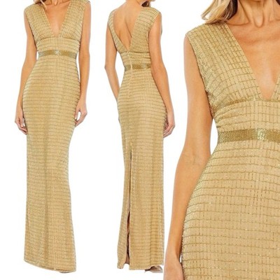 beaded empire waist column midi cocktail dress mac duggal Mac Duggal Women's Crepe Embellished Cap Sleeve Fitted Midi Dress - Green - Size 10 main image 1