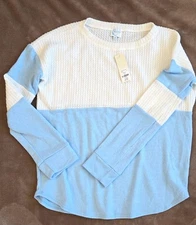 Francesca's Sweater Ivory Cream Blue Pullover Crew Size XS NWT
