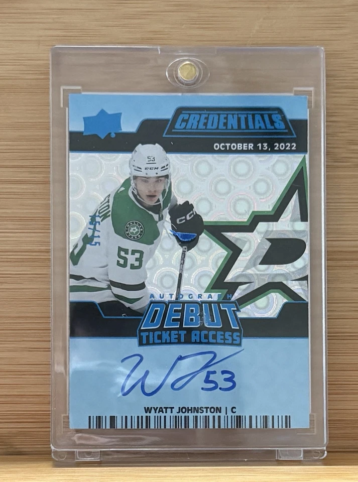 2022-23 Wyatt Johnston Credentials Debut Ticket Access Rookie Auto Blue RC 15/15 - Image 3 of 4