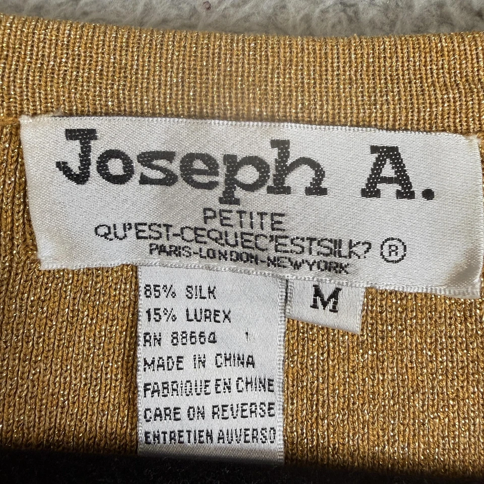 Suéter Joseph A. Para Mujer Pequeño Mediano Dorado Cuello en V Seda Lurex Metálico Pullover Foto 4 de 4