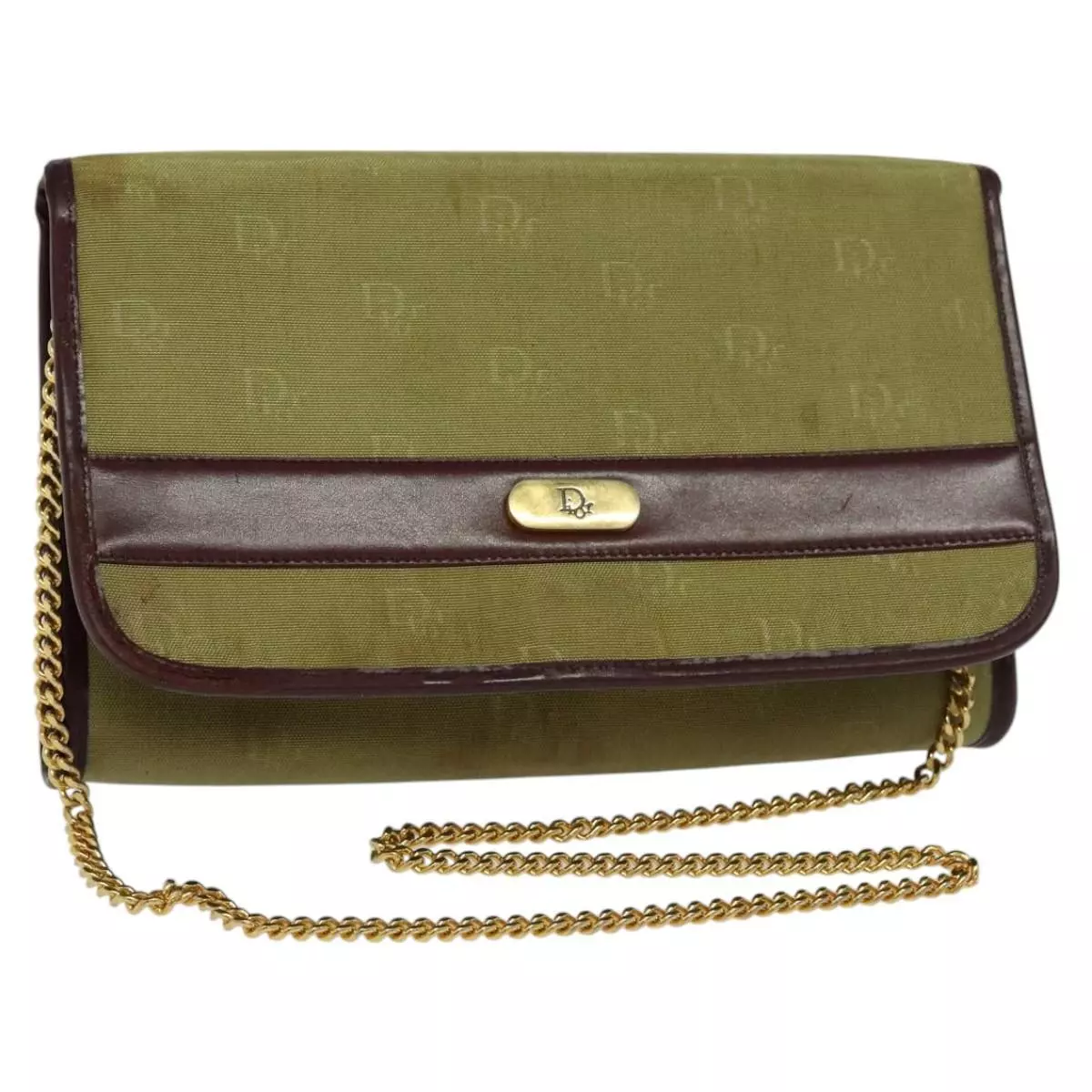 Sac bandoulière chaîne Christian Dior nylon kaki authentique bs22246