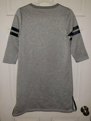 CREWCUTS Silver gray Sparkle Stretch cotton navy stripe Jersey Dress. Girls 16 - Picture 5 of 7
