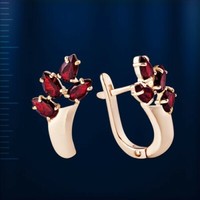 Rotgold 585 Cluster Ohrringe Mit Granate Russisches Rose Gold 3.5G Neu Rose Gold