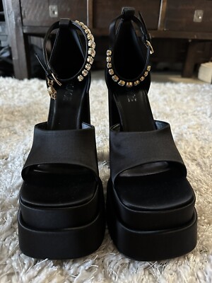 VERSACE MEDUSA AEVITAS EMBELLISHED -BLACK SATIN PLATFORM Size 38 (US 8)