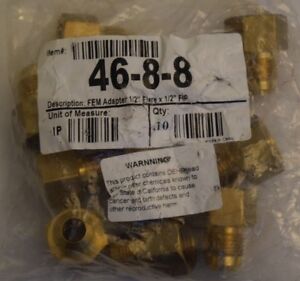 Lot of 10-1/2" Flare x 1/2" FIP Coupling Brass Male to Female Adapter New