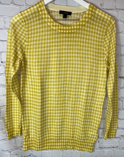 Yellow Gingham Crew Neck Sweater Size 