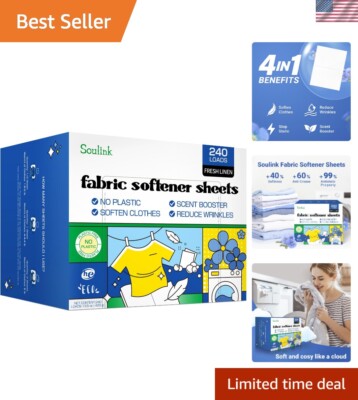 Dissolvable Fabric Softener Sheets - Fresh Linen Scent, Ideal for Sensitive Skin