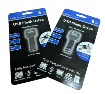 2x TECH Universe Key Shaped Super Slim USB Flash Drive 8GB (Attache To Key Ring)