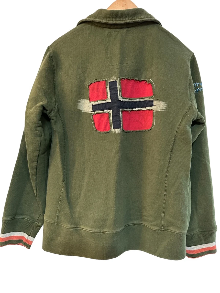 Vintage NAPAPIJRI Logo Flag Patch Green Sweatshirt Small Antarctic