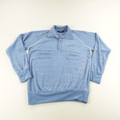 Vintage Richman Sweater Shirt Men Large Blue Towel Terry Cloth Polo Pullover 80s