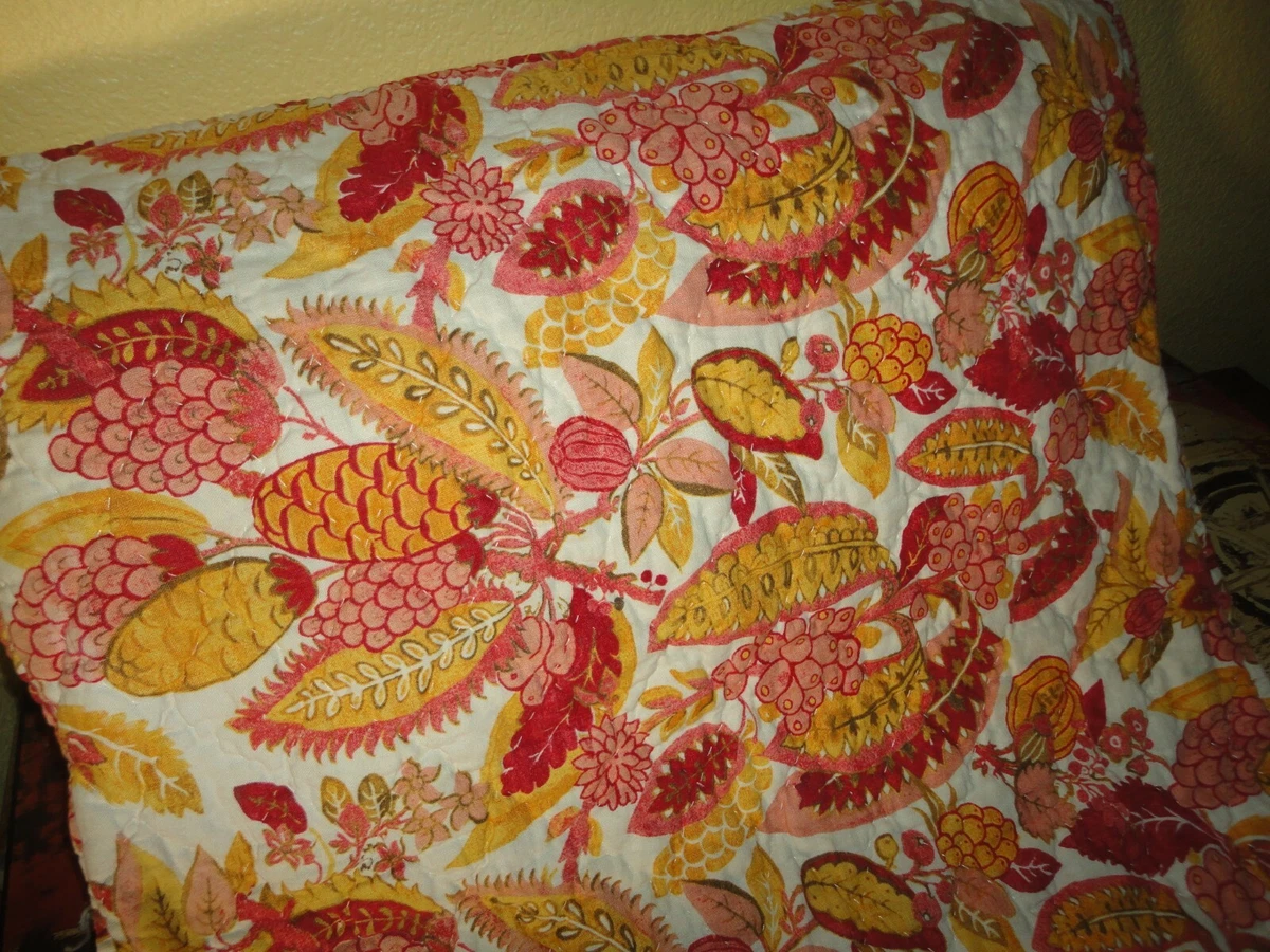 POTTERY BARN LINEN BLEND RED CORAL GOLD PAISLEY FLORAL 1 EURO