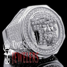 Jesus Face Ring 14K White Gold Finish Simulated Diamond Holy Head Mens Band