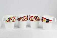 S/4 Stackable Lot of 4 Tea Coffee Chocolate Mugs Cups Geometric Pattern 6"