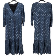 Madewell Womens Silk Medallion Dot Maxi Dress Blue Sz 4 Tiered Flowy Modest