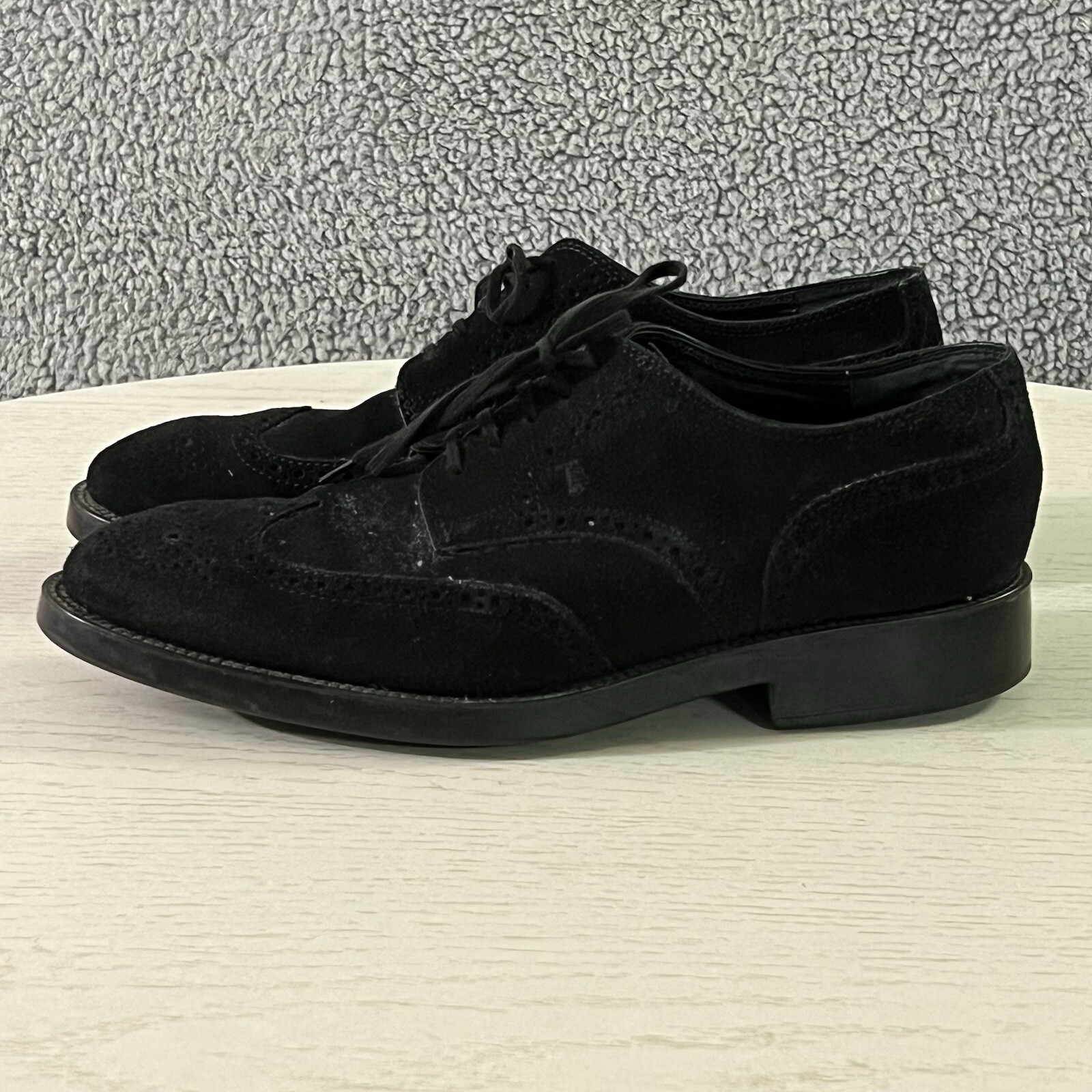 SAOLA Tods Shoes Uomo 8 UK 9.5 US Nero Scamosciato Brogue Wingtip Derby Oxford Abito Italia