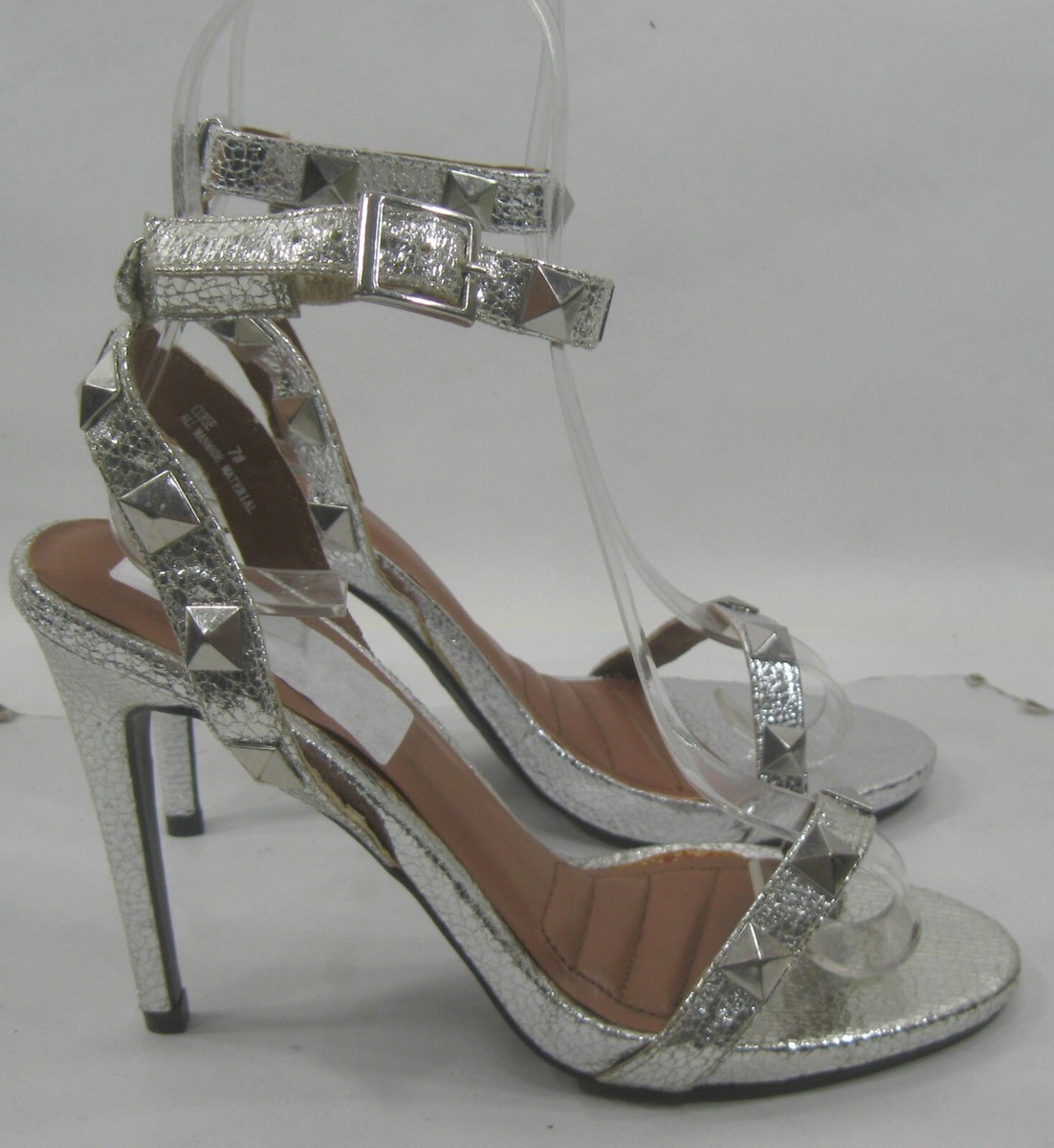 DOLLHOUSE Silver Heel OPEN Toe ANKLE strap Shoes