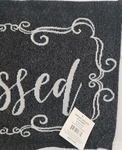 Set of 3 Tapestry Placemats, 13" x 19", INSPIRATIONAL, BLESSED,WHITE & BLACK, HC - Picture 4 of 24