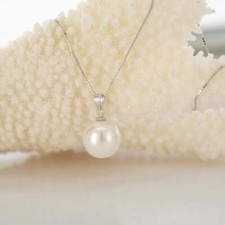 Fashion 14MM Natural Round White South Sea Shell Pearl Pendant Necklace