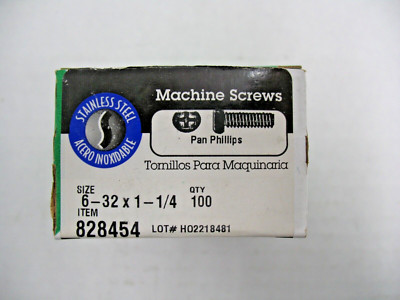6 - 32 x 1-1/4 SS Pan Head Phillips Machine Screws Box of 100 - Hillman 828454