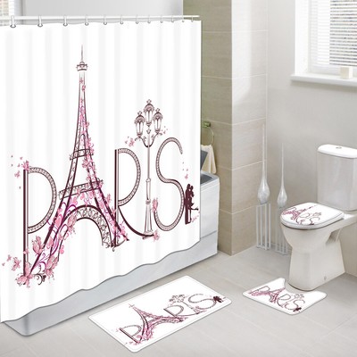 Paris Eiffel Tower Shower Curtain Set Bathroom Rug Toilet Lid Seat Cover 4pcs - Bathroom Rug And Toilet Seat Cover Paris Eiffel Tower Shower Curtain Set Bathroom Rug Toilet Lid Seat Cover 4pcs - Bathroom Rug And Toilet Seat Cover